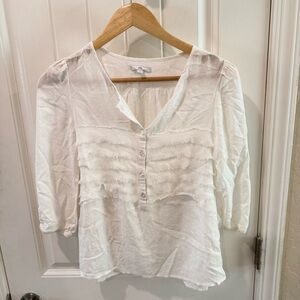 Gap Women’s XS White Blouse Textured Button Front 3/4 Sleeve Top